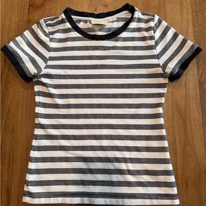 Anthropologie Black & White Striped Short Sleeve Tee with Contrast Trim